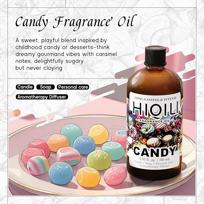 HIQILI Candy Fragrance Oil for Diffusers for Home, Sweet Scent, Perfect for Soap & Candle Making, Long-Lasting - 5.07 Fl Oz HIQILI