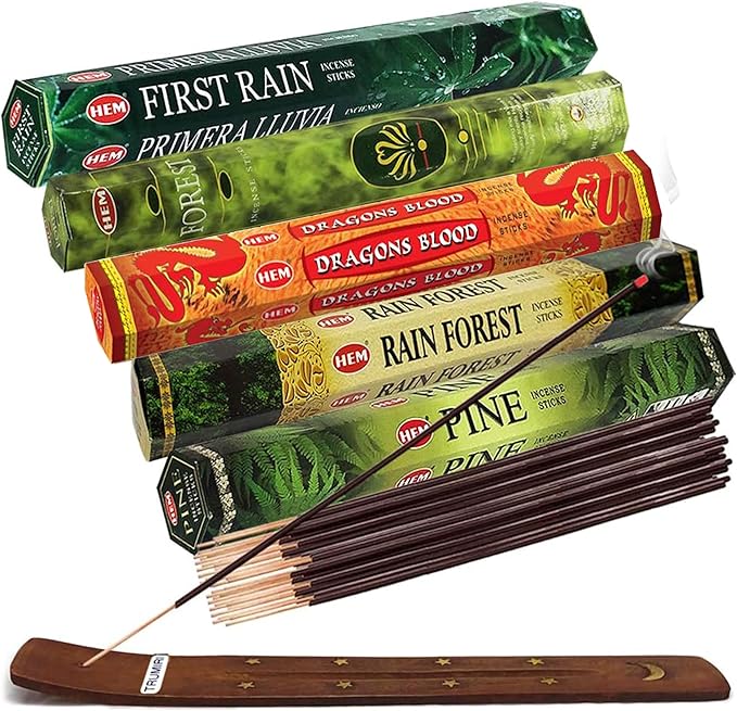 Hem Incense Sticks Variety Pack #12 and Incense Stick Holder Bundle with 5 Forest Themed Fragrances - Bloomnest