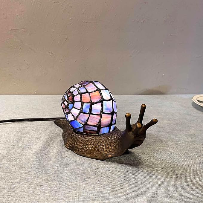 Bieye L10976 Land Snail Tiffany Style Stained Glass Accent Table Lamp for Home Decoration (Purple, 10" D x 5" W x 5" H) - Bloomnest