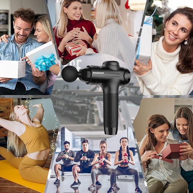 RAEMAO Massage Gun, Handheld Electric Deep Tissue Muscle Massager for Athletes for Pain Relief Attaching 8 Replacement Heads, Percussion Massager with 10 Speeds, Father's Day Gifts, Black - Bloomnest