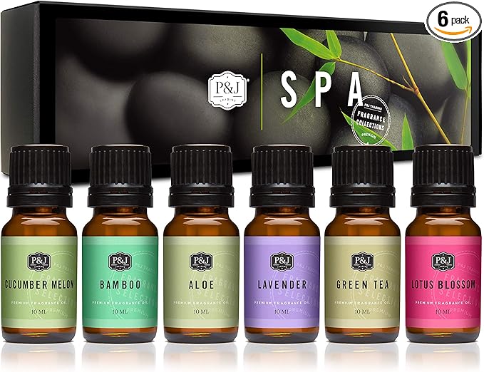 P&J Trading Fragrance Oil Spa Set | Aloe, Bamboo, Green Tea, Lotus Blossom, Lavender, Cucumber Melon Candle Scents for Candle Making, Freshie Scent, Soap Making Supplies, Diffuser Oil Scents PJTrading