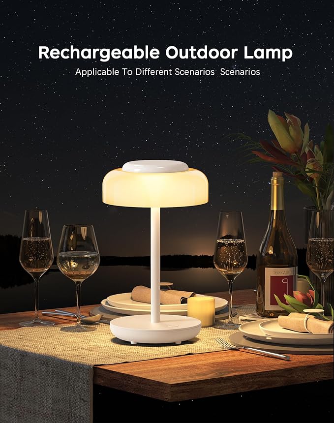 QiMH Battery Operated LED Table Lamp, 5000mAh Rechargeable Cordless Lamp, Stepless Dimmable Touch Control, Small Waterproof Desk Night Light for Living Room, Bedroom, Outdoor Bar (White) - Bloomnest