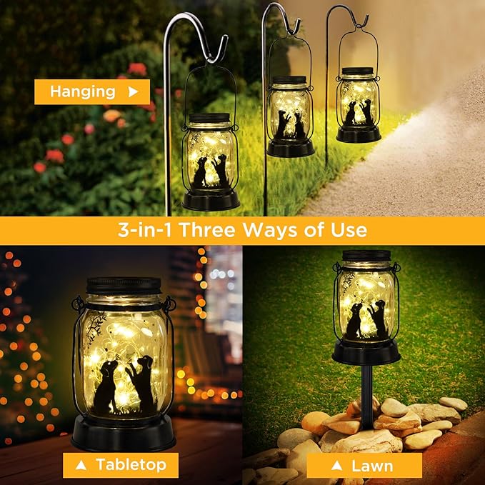 kyoryuger Dog Solar Lanterns 3in1 Dog Lights Garden Decor Gifts for Women Mom Grandma Unique Teen Girl Gifts for Dog Lovers Decorative Pet Memory Lanterns for Yard Lawn Patio Landscape - Bloomnest