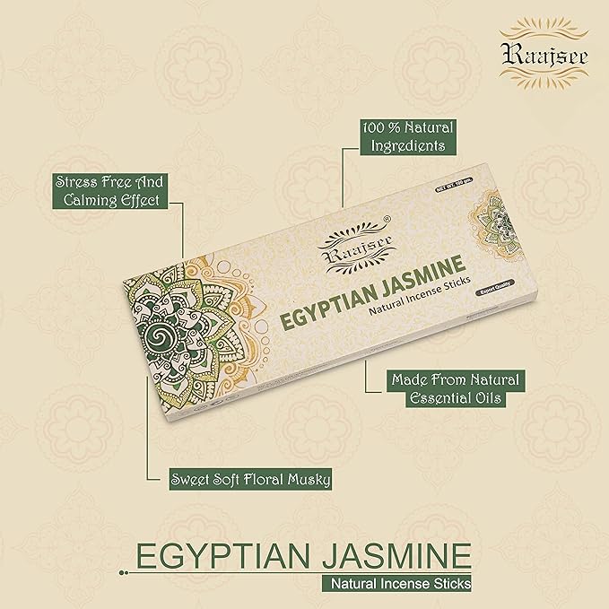 Raajsee Jasmine Flower Natural Incense Sticks 100 Gm Pack-100% Pure Organic Natural Hand Rolled Free from Chemicals-Perfect for Church,Aroma Therapy,Relaxation,Meditation,Positivity,Healing 100gm Pack RAAJSEE