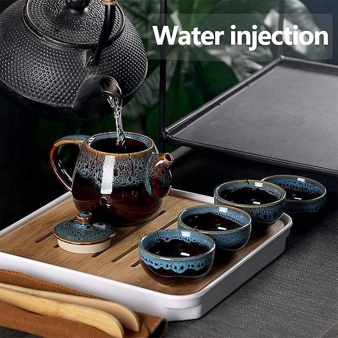 Chinese Kongfu Tea Set,Portable Porcelain Travel Tea Set with Tea cup, teapot, tea caddy, Bamboo Tray,Tea Clip,Tea towel and Carrying Bag Suitable for Travel, Home,Outdoor and Office