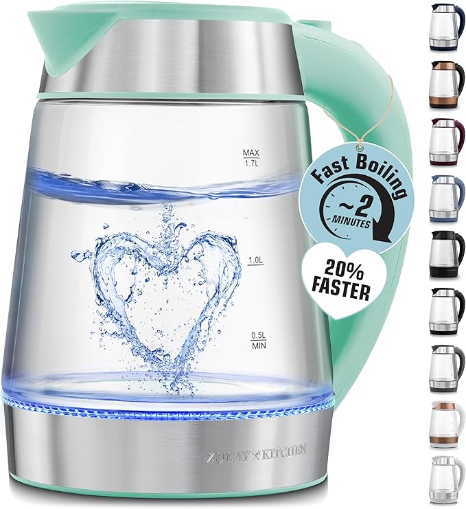 Zulay Kitchen Fast Boiling Electric Water Kettle - 1.7L, 1500W, Auto Shut-Off for Overboil & Boil Dry Protection, Cool-Touch Handle, 360° Base - Rapid Teapot Boiler For Coffee & Tea - Mint - Bloomnest
