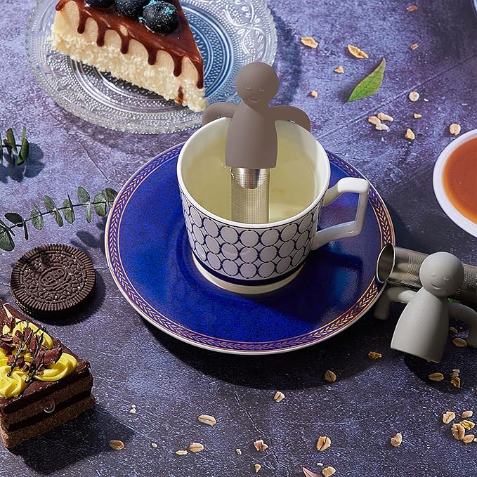 2 Pieces Tea Infuser for Loose Tea Cute Fine Mesh Tea Strainer Stainless Steel Tea Filter Ball Tea Diffuser Steeper for Teacups Teapots (Brown, Gray)