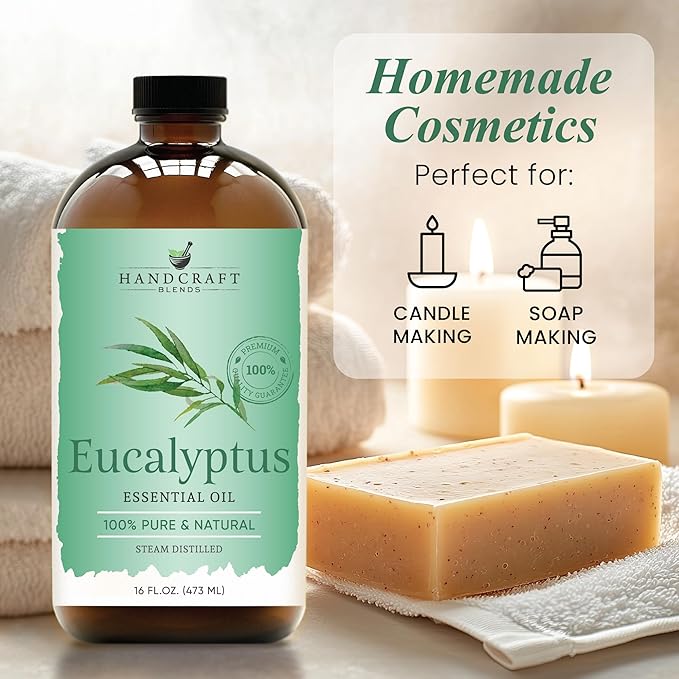 Handcraft Blends Eucalyptus Essential Oil in Glass Bottle – Huge 16 Fl Oz – 100% Pure and Natural – Premium Grade Oil for Diffuser and Aromatherapy, Skin, Massage, Candle and Soap Making Fragrance - Bloomnest
