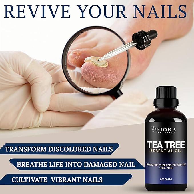 Tea Tree Oil for Toenails - 100% Pure Tea Tree Essential Oil for Skin, Foot Care, Piercing, Dandruff, Hair & Scalp Care. Natural Remedy for Discolored and Damaged Nails, Pure Melaleuca Alternifolia - Bloomnest