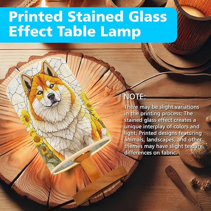 Akita Inu Table Lamp LED 3-Color Pressed Bedside, Dog Shade Lamp with Wood Base for Bedroom Living Room Desk Office - Bloomnest