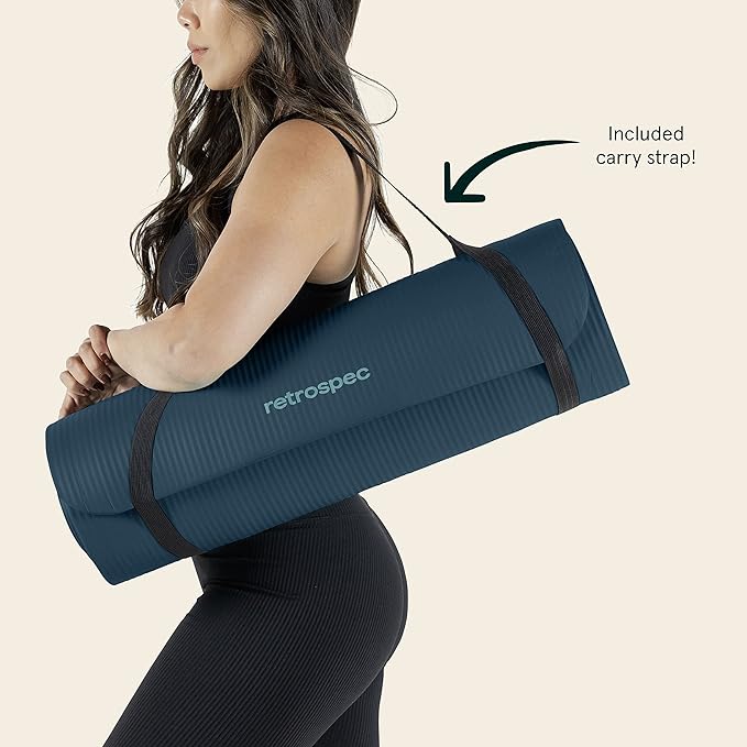 Retrospec Solana Yoga Mat 1/2" Thick w/Nylon Strap for Men & Women - Non Slip Exercise Mat for Yoga, Pilates, Stretching, Floor & Fitness Workouts - Bloomnest