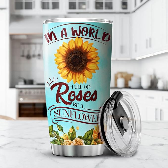 Penguin Stainless Steel Tumbler 20 Oz In A World Full Of Roses Be A Sunflower Insulated Coffee Cup With Lid Cute Animal Mug Sunflowers Penguins Gifts Idea For Christmas Xmas - Bloomnest