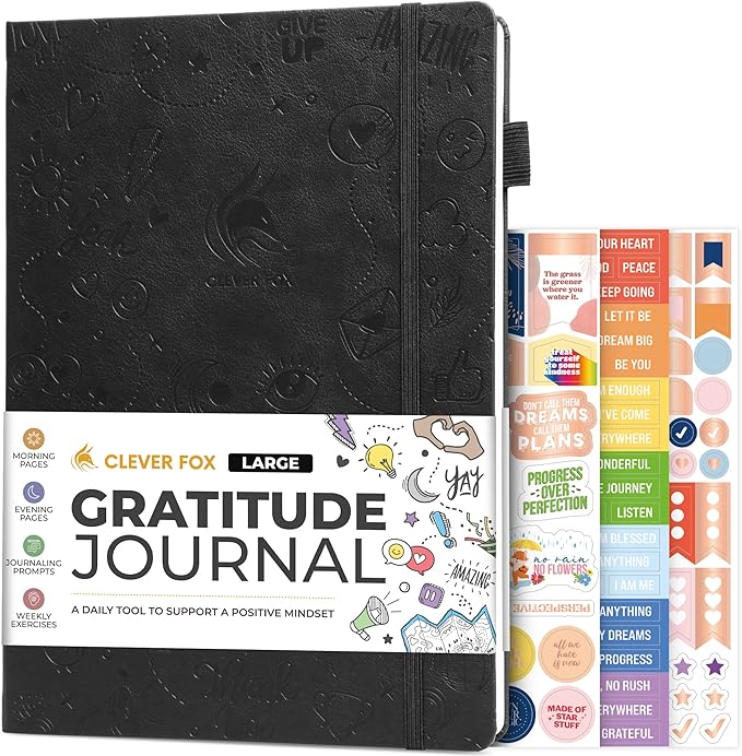 Clever Fox Gratitude Journal Large – Happiness, Positivity & Affirmation Journal – Inspirational Daily Notebook, 3 Months, 8.3x11” (Black) - Bloomnest
