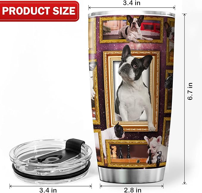 French Bulldog Coffee Tumbler With Lid 20oz Cute Bull Dog Gifts Women Stainless Steel Travel Cup Birthday Present Bulldogs Pet Animal Print Insulated Mug With Dogs On It - Bloomnest