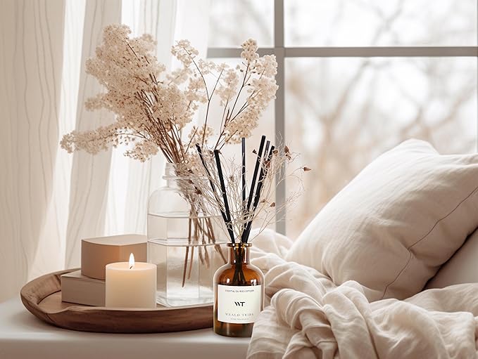 WEALD TRIBE Flower Reed Diffuser Set Clean White Linen Scent for Bathroom Air Fresheners | 4.0 fl oz Essential Oils with Sticks Home Fragrance Defusers | House Bedroom Office Shelf Decor & Gift - Bloomnest