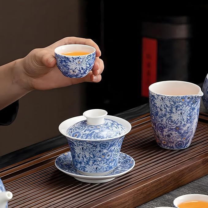 ICHAG Chinese Tea Set, Gongfu Tea Sets for Adults, Asian Gaiwan Teaset, 14-Piece Yangzhi Jade (羊脂玉茶具) with Suspended Gaiwan & Tea Pet, Portable Travel Teaset for Home, Outdoor, Office Gifts - Bloomnest