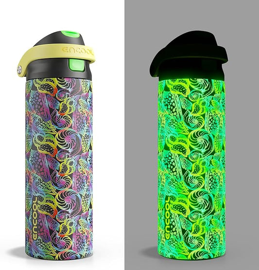 ENCOOL Leakproof Insulated Water Bottle with Straw Dual-Sip Water Bottle Bag-Safe Design for Work, Commute & Gym – Keeps Drinks Cold All Day, 24 oz, Neon Conch ENCOOL