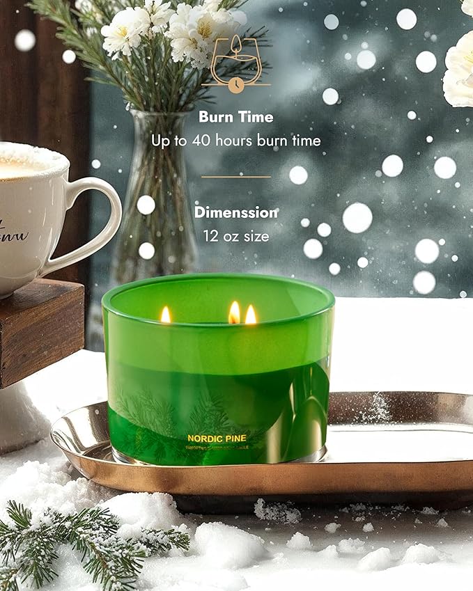 96NORTH Luxury Pine Soy Candle | Large 3 Wick Jar Candle | Up to 40 Hours Burning Time | 100% Natural Soy Wax | Relaxing Aromatherapy Aesthetic Candle - Bloomnest