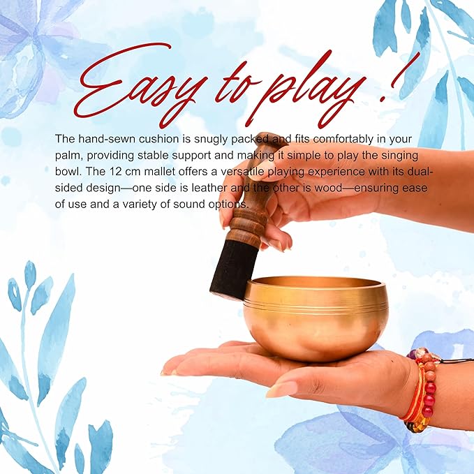 Authentic Tibetan Singing Bowl-Meditation Bowl with Cushion, Mallet and Carry Bag-Handcrafted in Nepal- best for Yoga, Chakra Healing, Mindfulness, and Stress Relief-Spiritual Gifts for Women and Men WellnessSoul
