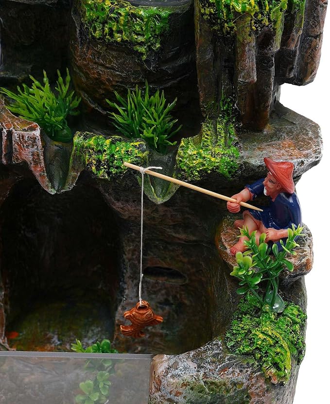 110V 3.5W Tabletop Water Fountain, Indoor Rockery Stream Desktop Fountain Waterfall with Atomizer & Auto Pump, Led Illuminated Waterfall, Zen Décoration for Meditation for Good Luck & Wealth