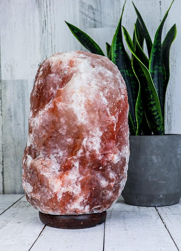 Himalayan Secrets Large Salt Lamp - Natural Pink Crystal with Wooden Base - Dimmer Cord and Bulb Included (18-22 LBS)