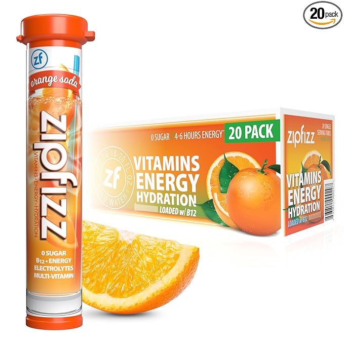Zipfizz Daily Energy Drink Powder, Orange Soda, 20 Pack | 3-in-1 Sustained Energy, Rapid Hydration, and Essential Vitamins | Sugar-Free | Electrolyte Powder | Contains Vitamin B-12 & Antioxidants - Bloomnest