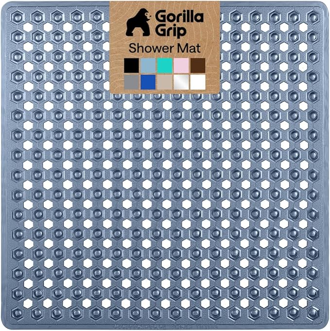 GORILLA GRIP Patented Square Shower Stall Mat, Small Bathtub Floor Mats for Stand Up Showers, Suction Cups and Drainage Holes, Machine Wash, Soft on Feet, Bathroom Accessories 21x21 Inch, Navy Blue - Bloomnest
