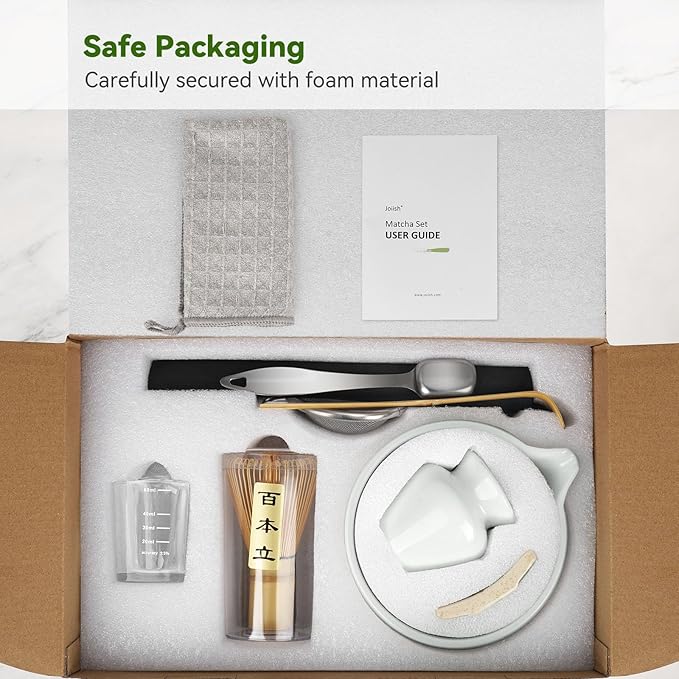 Matcha Whisk Set 10-Pcs Kit, Whisk and Bowl with Spout & Measuring Spoon & Cup, Japanese Tea Making Tools, Grey - Bloomnest