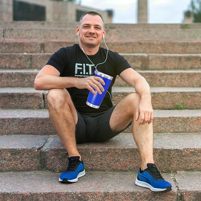 20 oz Tumbler Coffee Travel Tumblers Bulk with Lid Stainless Steel Double Wall Vacuum Insulated Mug Powder Coated Cups fit Car Cupholder for Hot and Cold - Dark Blue, 4Pack