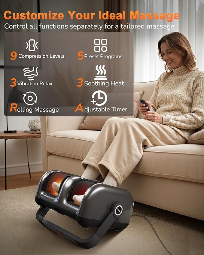 Shiatsu Foot Massager Machine with Heat : Deep Kneading Foot Massager with Vibration for Plantar Fasciitis, Neuropathy, Pain Relief, Circulation - Perfect for Women, Men, Parents, Father, Mom