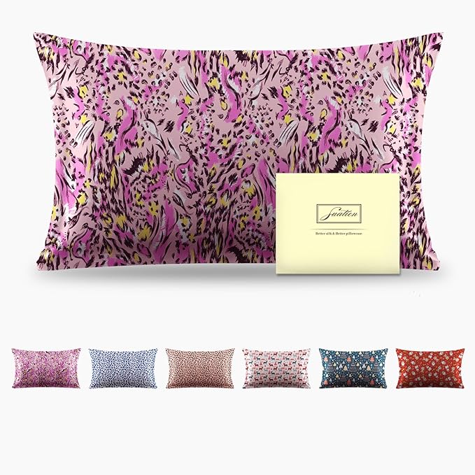 Mulberry Silk Pillowcase for Hair and Skin Standard Size Leopard Print Pillow Cases with Zipper Soft Breathable Smooth Cooling Covers Sleeping (Pink Paint, 20"X 26",1Pcs) - Bloomnest