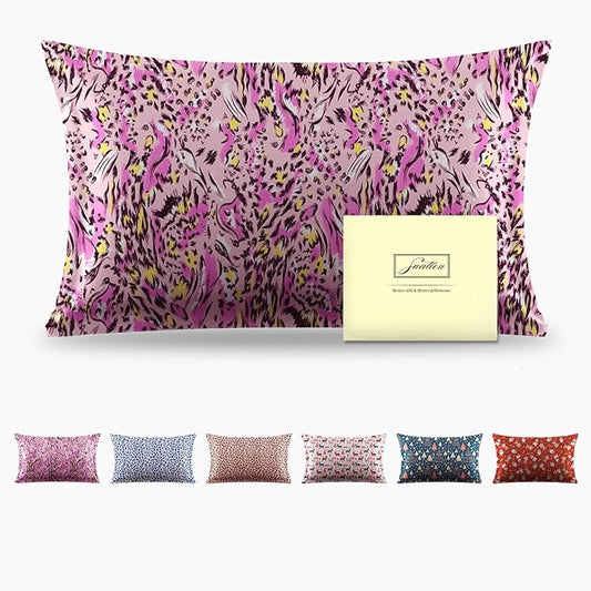 Mulberry Silk Pillowcase for Hair and Skin King Size Leopard Print Silk Pillow Cases with Zipper Soft Breathable Smooth Cooling Silk Pillow Covers for Sleeping (Pink Paint, 20"X 36",1Pcs) - Bloomnest