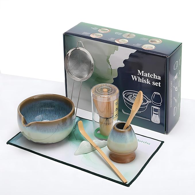 Matcha Whisk Set for Tea Lovers BittPicc 8Pcs Ceramic Matcha Tea Set with Bamboo Whisk, Bowl, Scoop & Holder - Gift for Starter Friend Family Traditional Japanese Tea Ceremony and Breakfast - Bloomnest