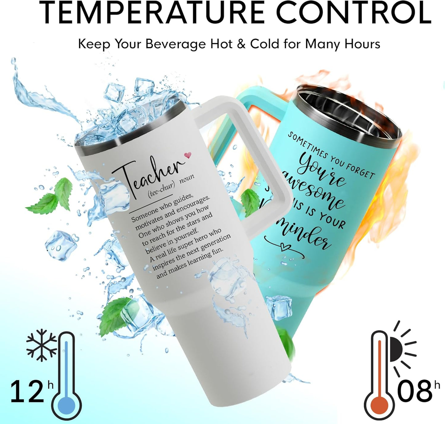 Teacher Appreciation Gifts - for Women Best from Student Christmas Coffee Mug Insulated Cup Stainless Steel 40oz Tumbler with Handle