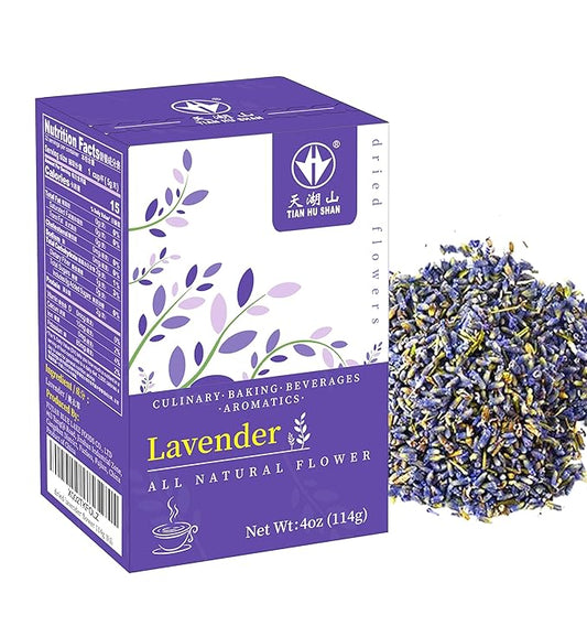 TIAN HU SHAN Dried Lavender Flower Buds, Culinary Food Grade for Baking, Fresh Fragrance, 4 Ounce, Caffeine Free Suger Free Vegan Herbal Tea, Packing in Bulks - Bloomnest
