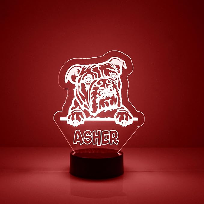 Dog Custom LED Sign Night Light Lamp with Remote, Light Up Display with Personalized Name or Image, Customized, Made in The USA, Clear Acrylic Home Decor Design with 16 Colors (English Bulldog) - Bloomnest