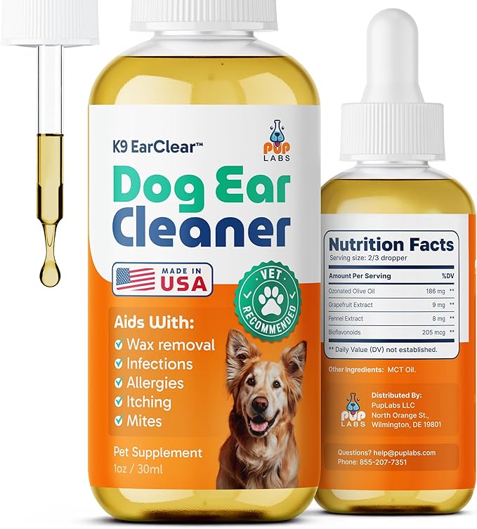 Ear Clear, Natural Dog Ear Cleaner and Infection Treatment for Dogs, Dog Drops for Itching, Irritation, & Wax Build-Up, 1 oz Bottle with Dropper - Bloomnest