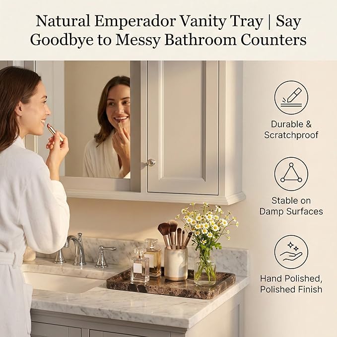 Dark Emperador Marble Vanity Tray for Bathroom Counter-12 X7 Decorative Tray for Perfume, Candles, Stone Jewelry Dish Tray - Bloomnest