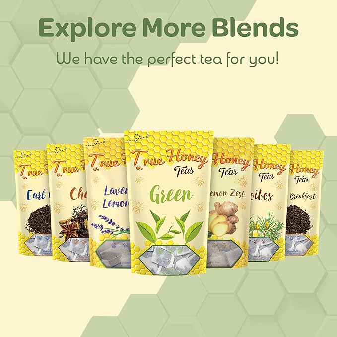 True Honey Green Tea Bags - Honey Crystals Blended in Every Sachet - Supportive Heart Antioxidants - All Natural Contains Caffeine Tea Bag 24 Count - Bloomnest