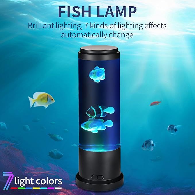 EDIER Fish Lamp with Moving Fish, 11-inch Fake Aquarium Tank Auto-Color Changing, USB Sensory Liquid Motion Lamp for Kids & Autism Stress Relief - Bloomnest