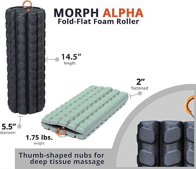 Brazyn Morph Foam Roller (Alpha-Sage): Collapsible Travel Foam Roller for Pain Relief, Workout Muscle Recovery, Back Massager, Deep Tissue Leg Massage, Back Cracker, Stretcher; Small, Portable