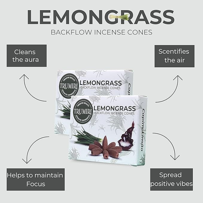 TRUMIRI Lemongrass Backflow Incense - Dual Pack of 10 Cones - Waterfall Effect TRUMIRI