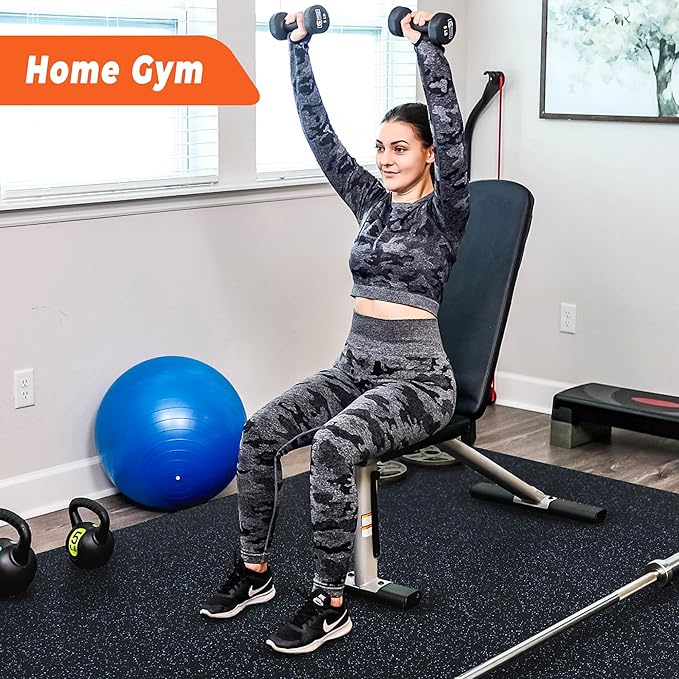 SUPERJARE 0.4'' Thick 24 Pcs 96 Sq Ft Rubber Top Exercise Equipment Mats, High Density EVA Foam Mats with Rubber Top, Interlocking Gym Flooring for Home Gym, Protective Workout Mat, Black/Blue - Bloomnest