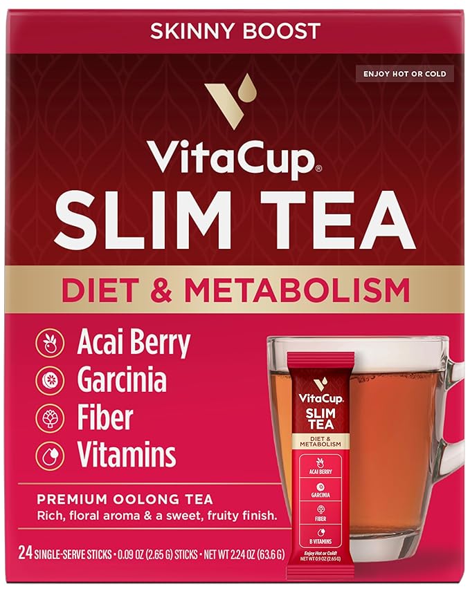 VitaCup Slim Instant Tea Packets For Diet Support, Oolong tea w/B Vitamins, Garcinia, Inulin & Acai, On-the-go Instant Sticks, 24 Ct - Bloomnest