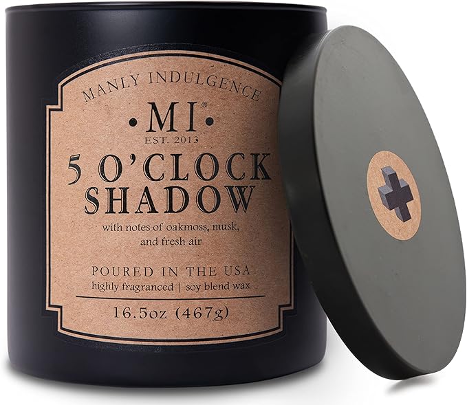 Manly Indulgence 5 O'Clock Shadow Scented Candle for Men 16.5 oz | 2 Wick & 2X Intense Fragrance | Oakmoss, Musk & Fresh Air | Up to 60 Hour Burn, Soy Blend Wax, USA Poured, Black - Bloomnest