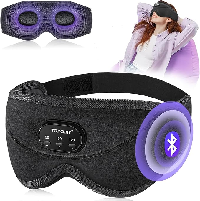 TOPOINT Sleep Mask with Bluetooth Headphones, 3D Eye Mask for Sleep Headphones with White Noise, Total Blackout, 5.4 Bluetooth, Timer, 15 Hours for Women Men, Travel, Meditation, Nap, CPAP Users - Bloomnest