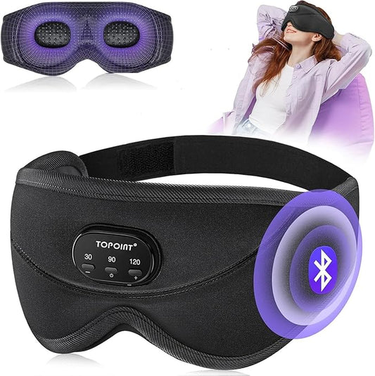 TOPOINT Sleep Mask with Bluetooth Headphones, 3D Eye Mask for Sleep Headphones with White Noise, Total Blackout, 5.4 Bluetooth, Timer, 15 Hours for Women Men, Travel, Meditation, Nap, CPAP Users - Bloomnest