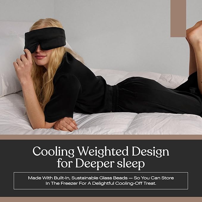Lunya Weighted Silk Sleep Mask – Mulberry Silk Eye Cover with Cooling Glass Beads, Noise-Reducing Fit, Washable Fabric, and Travel Pouch – Sleeping Mask for Men and Women - Black – Large - Bloomnest