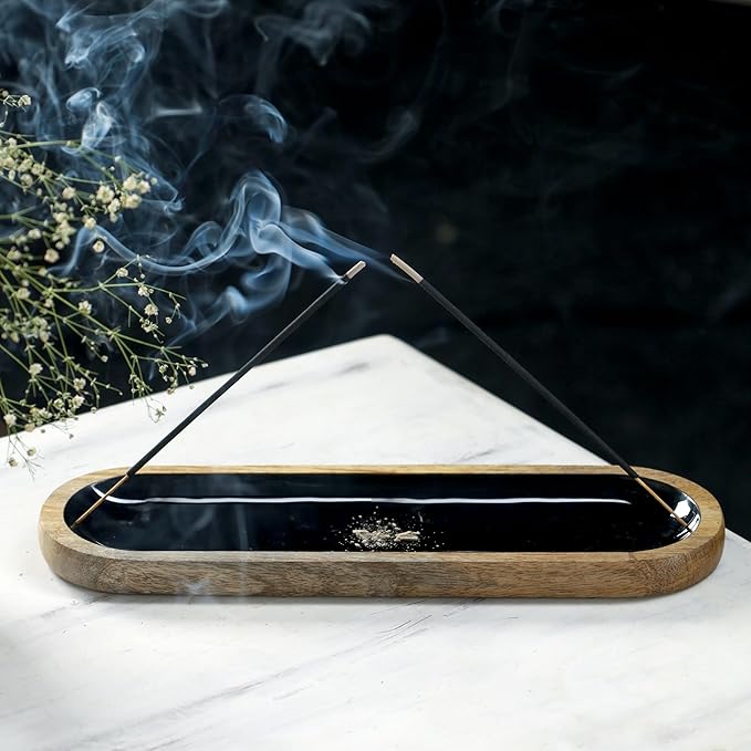 The Art Box Hand-Painted Incense Burner Holder Black - 12x4x1 inch Wooden Long Incense Stick Tray Holder for Modern Gift, Ash Catcher Incense Stick Holder - Meditation & Yoga - Bloomnest