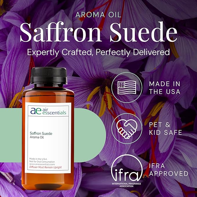 Saffron Suede Aroma Oil, Essential Oils Blend for Diffusers & Scent Machines, Bergamot Fresh & Light Floral, Aromatherapy, Cold Air Diffuser Compatible, 300 mL - Bloomnest